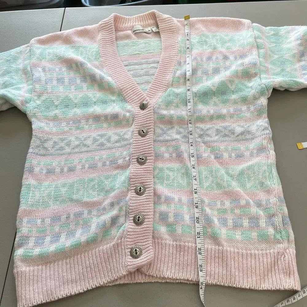 VTG Middlebrook Park V-Neck Button Up Knit Cardigan Sweater 90s Granny Pastel M‎